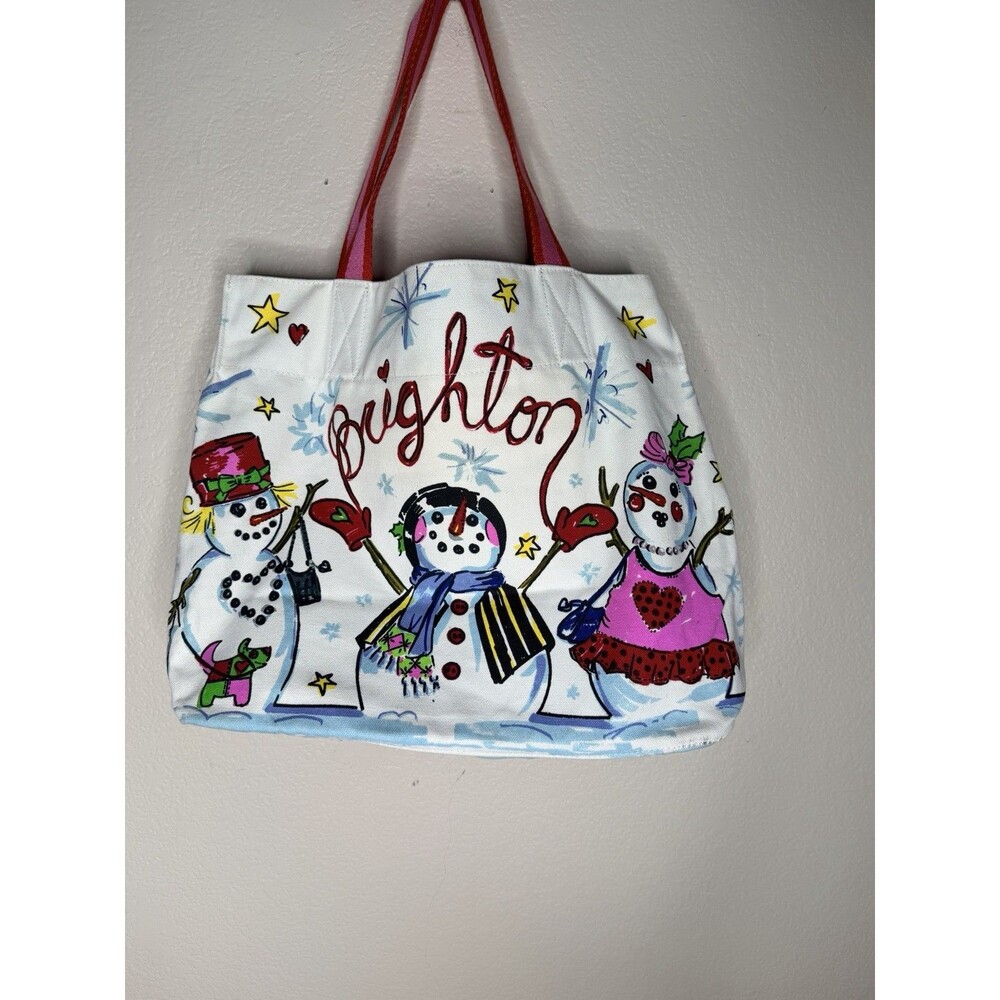 Brighton Christmas Canvas Tote Bag "Snow Day" Snowman Happy Holidays Large